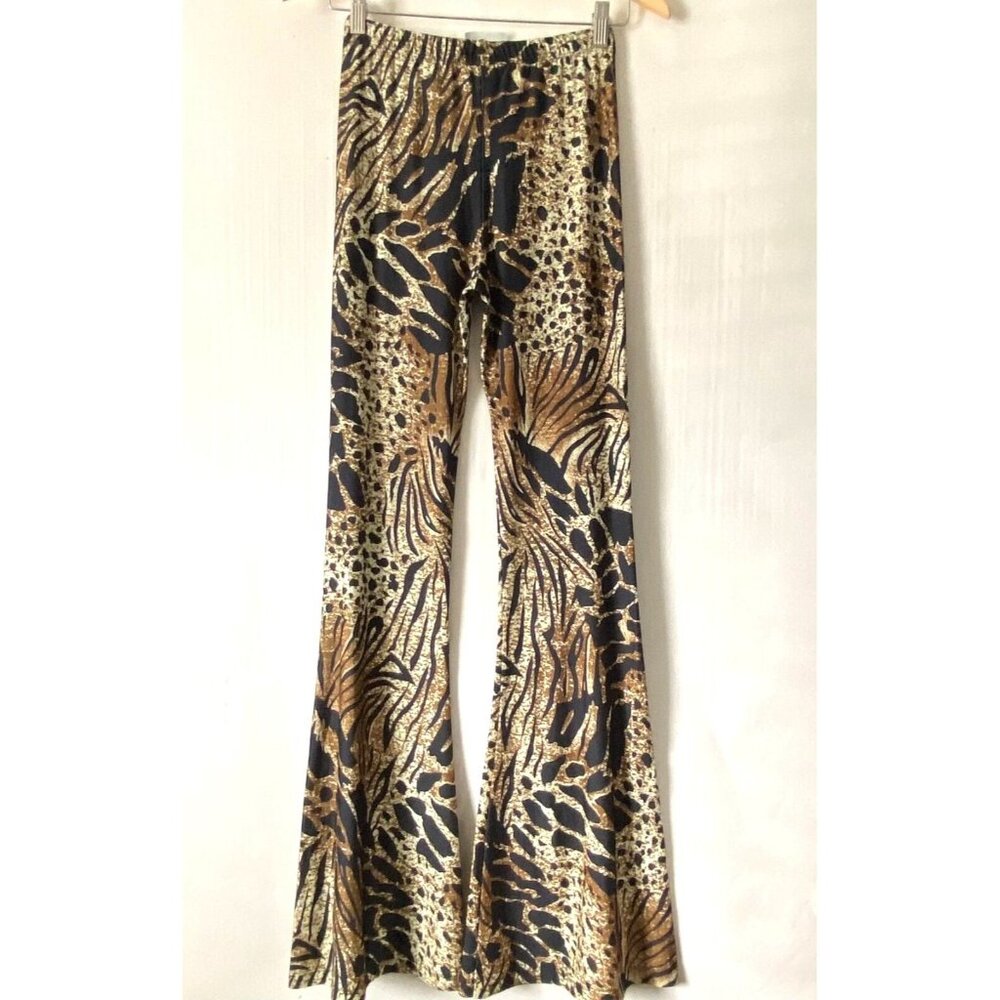 Novella Royal Janis Bell L1eopard Print Flared Women's Pants, Size S - Picture 2 of 6